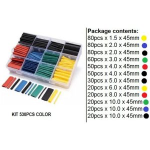 Kit Combo Tubo Termocontraible Colores 530 Pcs 1.5 a 10 mm