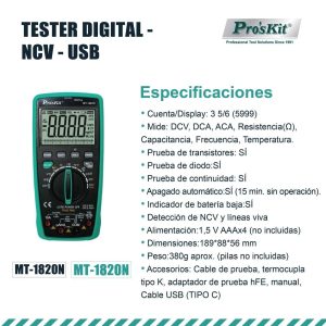 Tester Digital - Ncv - USB ProSKIT Mt-1820n