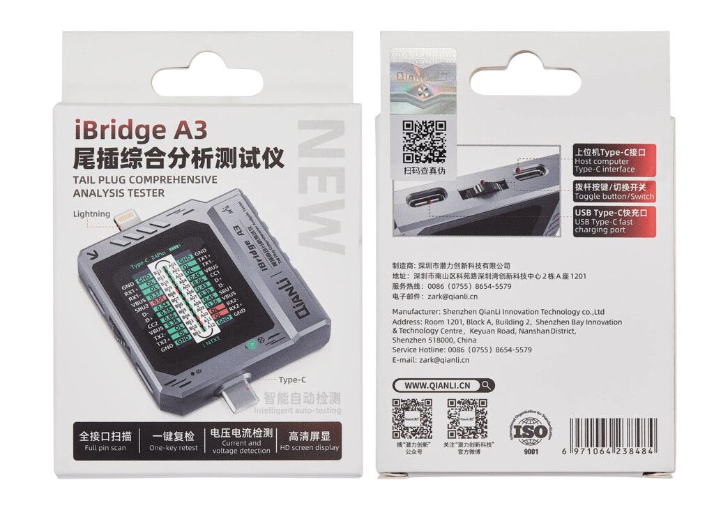 Tester Diagnóstico Lightning Ibridge A3 Tester Diagnóstico Lightning Ibridge Medidor USB Dock Test QIANLI A3