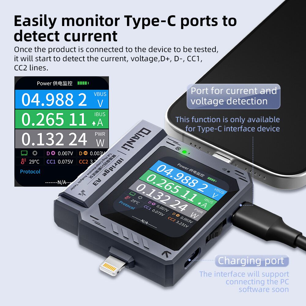 Tester Diagnóstico Lightning Ibridge Medidor USB Dock Test Qianli A3 Tester Diagnóstico Lightning Ibridge Medidor USB Dock Test QIANLI A3