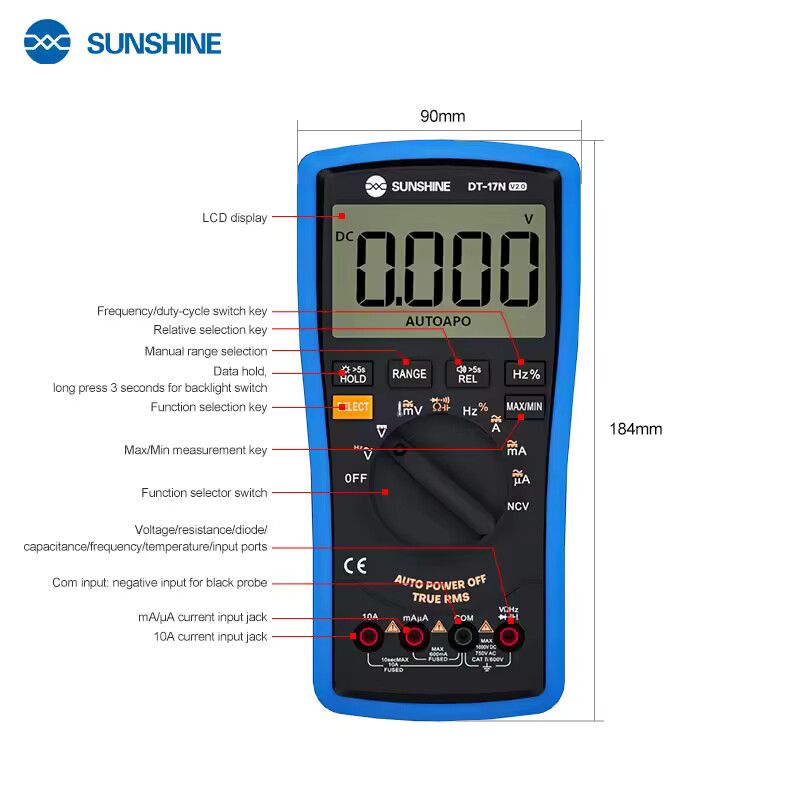 Multimetro Digital Tester Autorango Sunshine DT17N V2.0 Multimetro Digital Tester Autorango SUNSHINE DT17N V2.0
