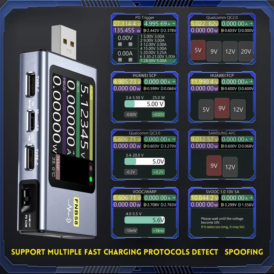 Medidor de Consumo USB Tester FNIRSI FNB58 Bluetooth Medidor de Consumo USB Tester FNIRSI FNB58 Bluetooth